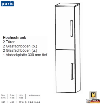 Puris SPEED Hochschrank 40 cm Breite mit 2 Türen 