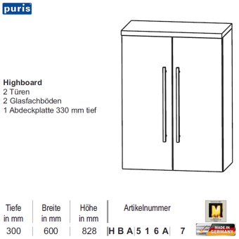 Puris Swing Highboard - HBA516A7 - 2 Türen 