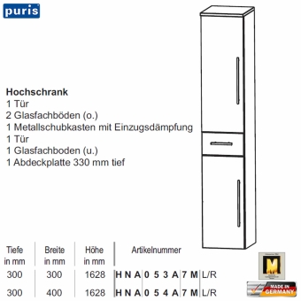 Puris Swing Hochschrank - HNA053A7M - 2 Türen / 1 Auszug 