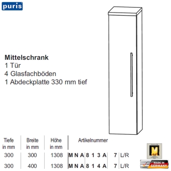 Puris Star Line Mittelschrank - MNA813A7 - 1 Tür 