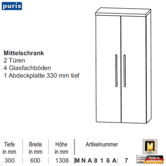 Puris Swing Mittelschrank - MNA816A7 - 2 Türen 