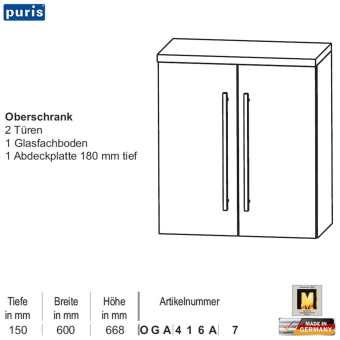 Puris Swing Oberschrank - OGA416A7 - 2 Türen 