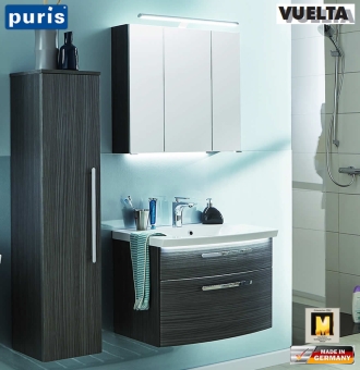 Puris Vuelta Badmöbel Set 71 cm mit Mineralmarmor-Waschtisch und Spiegelschrank mit LED Aufsatzleuchte - V1.1 
