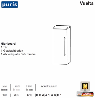 Puris Vuelta Highboard - 1 Tür - 30 cm - HBA413A01 