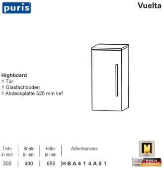Puris Vuelta Highboard - 1 Tür - 40 cm - HBA414A01 