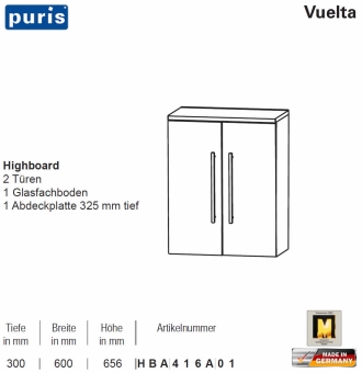 Puris Vuelta Highboard - 2 Türen - 60 cm - HBA416A01 