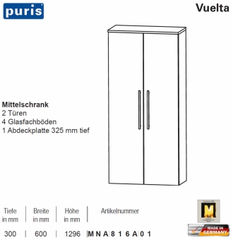 Puris Vuelta Mittelschrank mit 2 Türen - 60 cm - MNA816A01 