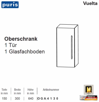 Puris Vuelta Oberschrank - 1 Tür - 30 cm - OGA4130 