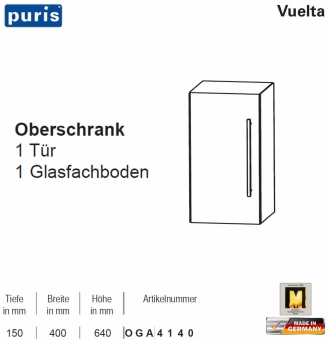 Puris Vuelta Oberschrank - 1 Tür - 40 cm - OGA4140 