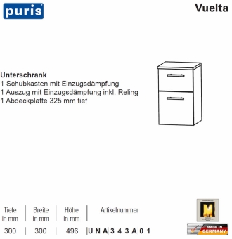 Puris Vuelta Unterschrank - 2 Auszüge - 30 cm - UNA343A01 