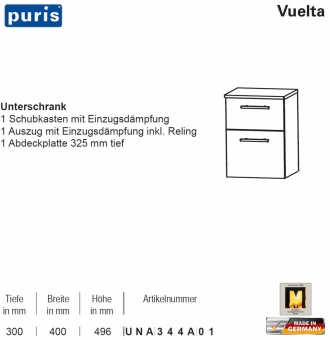 Puris Vuelta Unterschrank - 2 Auszüge - 40 cm - UNA344A01 