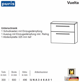 Puris Vuelta Unterschrank - 2 Auszüge - 60 cm - UNA346A01 