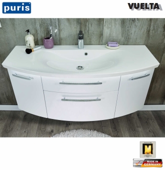 Puris Vuelta Waschtisch-Set 121 cm mit Mineralmarmor-Waschtisch und Unterschrank mit 2 Auszügen und 2 Türen 