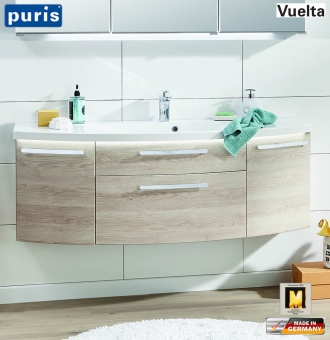 Puris Vuelta Waschtisch-Set 141 cm mit Mineralmarmor-Waschtisch und Unterschrank mit 2 Auszügen und 2 Türen 