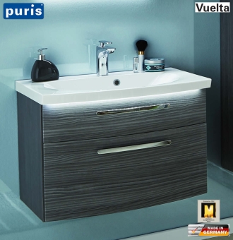 Puris Vuelta Waschtisch-Set 71 cm mit Mineralmarmor-Waschtisch und Unterschrank mit 2 Auszügen 