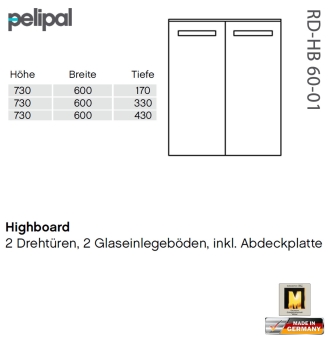 Pelipal 7005 Highboard 73 cm - RD-HB 60-01 