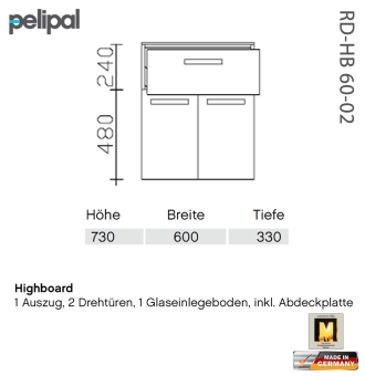 Pelipal 7005 Highboard 73 cm - RD-HB 60-02 