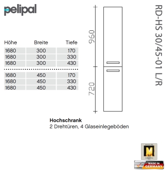Pelipal 7005 Hochschrank 168 cm - RD-HS 30-01 und RD-HS 45-01 