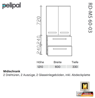 Pelipal 7005 Midischrank 121 cm - RD-MS 60-03 