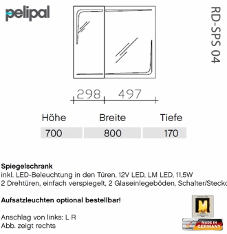 Pelipal 7005 Spiegelschrank 80 cm - RD-SPS 04 