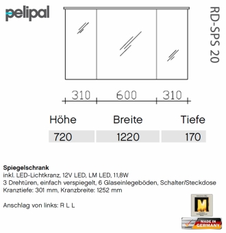 Pelipal 7005 Spiegelschrank 122 cm - RD-SPS 20 