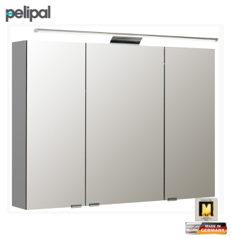Pelipal neutraler Spiegelschrank 100 cm mit LED Aufsatzleuchte / S5-SPSD 15 