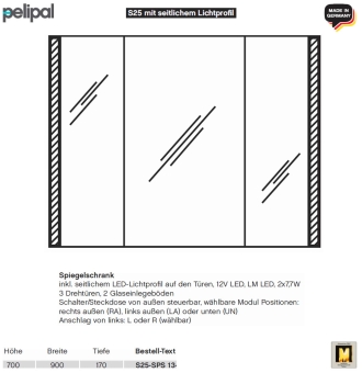 Pelipal neutraler LED Spiegelschrank 90 cm - S25 - seitliche LED Profile 