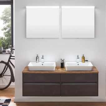 Puris UNIQUE Badmöbel Set 142 cm mit Keramik-Aufsatz-Waschtischen & LED Spiegeln - Doppelwaschplatz 