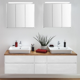 Puris UNIQUE Badmöbel Set 172 cm mit LED Spiegelschränken und 2 Waschtische 