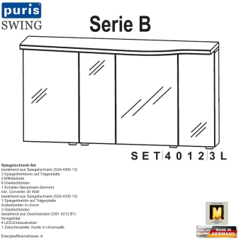 Puris Swing Spiegelschrank-Set 120 cm mit gewelltem Gesims (SET40123L) 