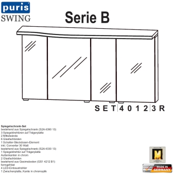 Puris Swing Spiegelschrank-Set 120 cm mit gewelltem Gesims (SET40123R) 