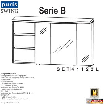 Puris Swing Spiegelschrank-Set 120 cm mit gewelltem Oberboden (SET41123L) 