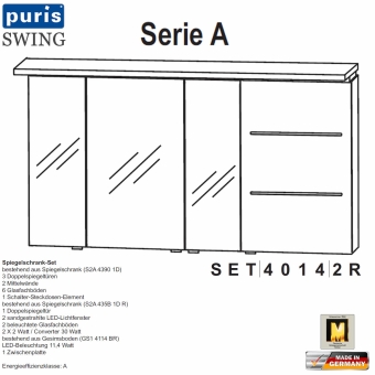 Puris Swing Spiegelschrank-Set 140 cm doppelt verspiegelt (SET40142R) 