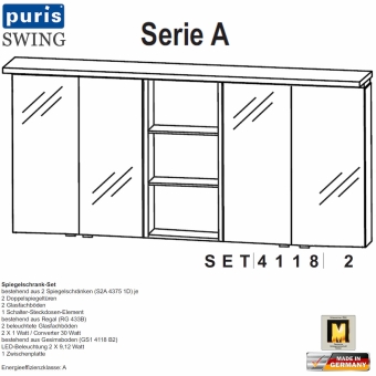 Puris Swing Spiegelschrank-Set 180 cm (SET41182) 