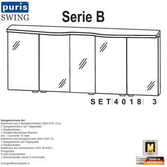 Puris Swing Spiegelschrank-Set 180 cm mit gewelltem Gesims (SET40183) 