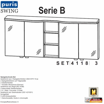 Puris Swing Spiegelschrank-Set 180 cm (SET41183) 