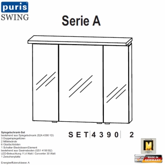 Puris Swing Spiegelschrank-Set 90 cm mit geradem Gesims (SET43902) 