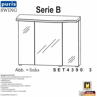 Puris Swing Spiegelschrank-Set 90 cm mit LED Einbaustrahlern (SET43903L) 