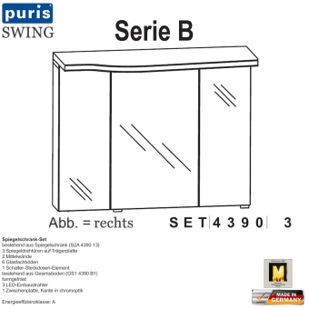 Puris Swing Spiegelschrank-Set 90 cm mit gewelltem Gesims (SET43903R) 