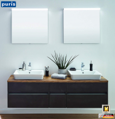 Puris UNIQUE Badmöbel Set 172 cm mit Keramik-Aufsatz-Waschtischen & LED Spiegel - Doppelwaschplatz 