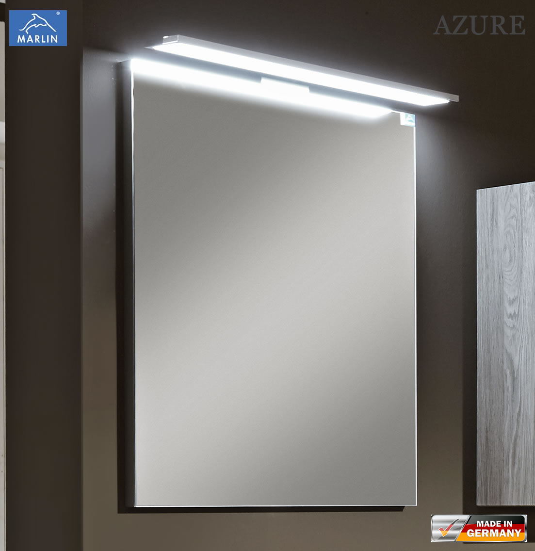 Marlin Azure Spiegel 60 cm mit LED Aufsatzleuchte (2 Lichtfarben)