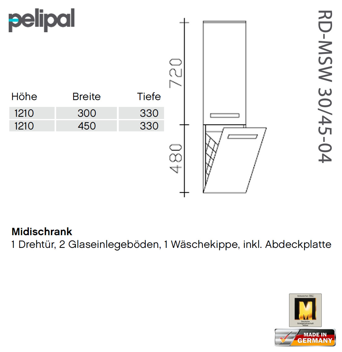 Pelipal 7005 Midischrank 121 cm - RD-MSW 30-04 und RD-MSW 45-04 | Stahlschränke
