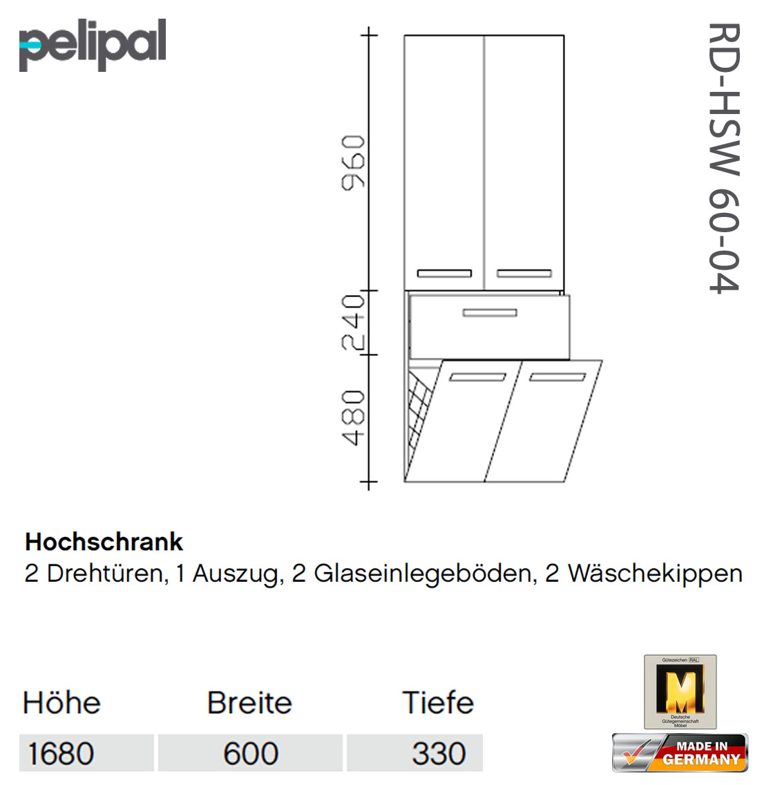 - 60-04 7005 Pelipal RD-HSW Hochschrank 168 cm